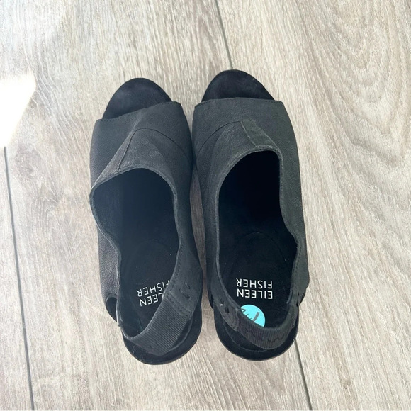 Eileen Fisher Black Pebbled Leather Open Toe Slingback Ankle Bootie - Picture 12 of 14